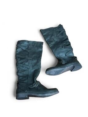 JustFab Grey Strappy Y2K Buckle Knee High Boots Womens 8.5